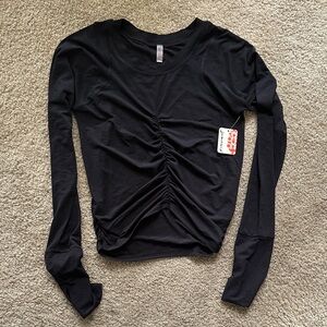 NWT FreePeople Black Ruched Long-Sleeve Women's Top